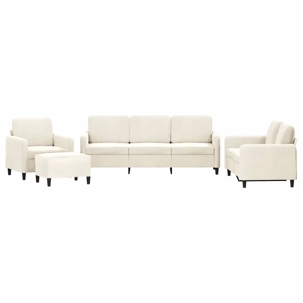 Set di divani 4 pezzi vidaXL in velluto beige e bianco con pouf e cuscini per soggiorno moderno – 2
