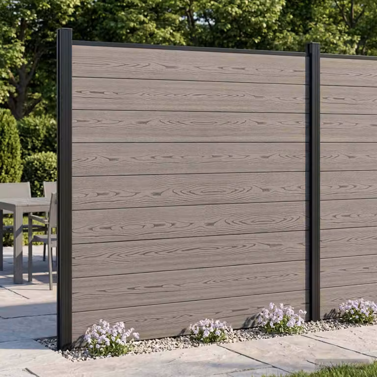 Set di recinzione vidaXL in WPC e alluminio grigio, 7 pezzi, L: 1218 cm, H: 186 cm