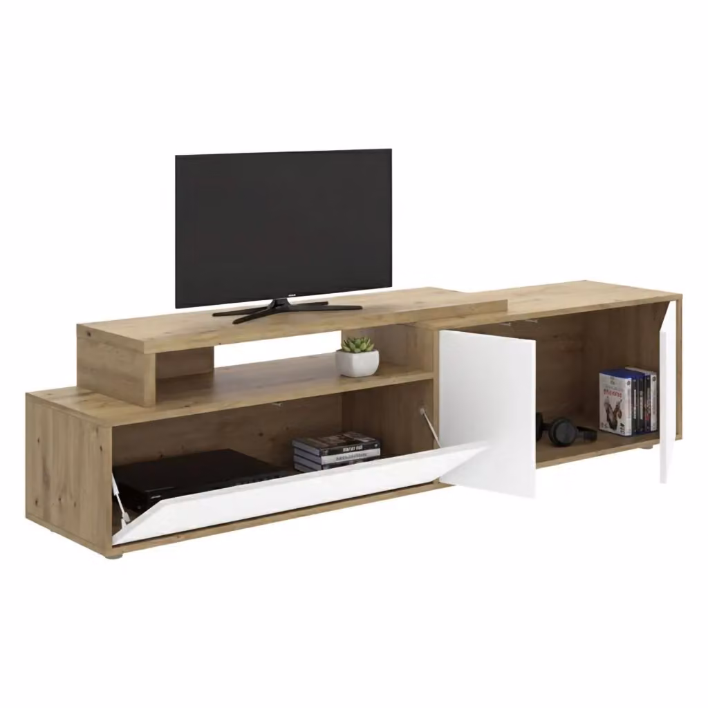 DMORA Mobile Porta TV Modulabile Benton Bianco e Legno Rovere L 40 cm, P 47 cm, H 185 cm – 2