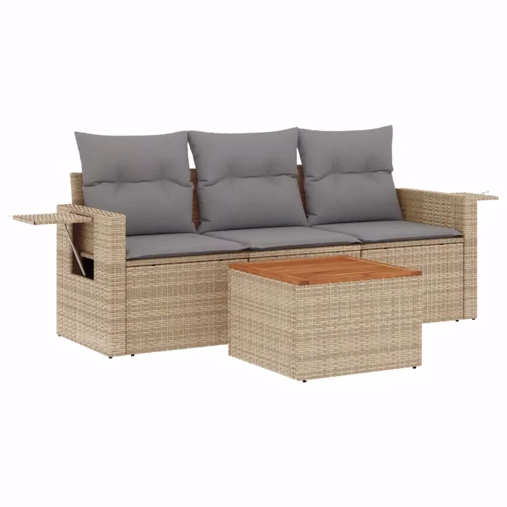 Set Divano da Giardino 4 pz vidaXL in Polyrattan Beige con Cuscini e Tavolino – 2