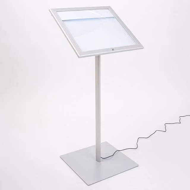 Espositore a Leggio con Piantana 50,5x47,7x2,3 cm in Alluminio con Led Porta Menù Silver