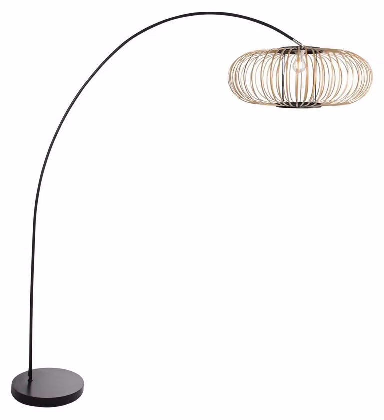 Lampada da terra - naturale nero - Solva - bambù metallo - lampada ad arco - E27 - 4468ZW - Mexlite