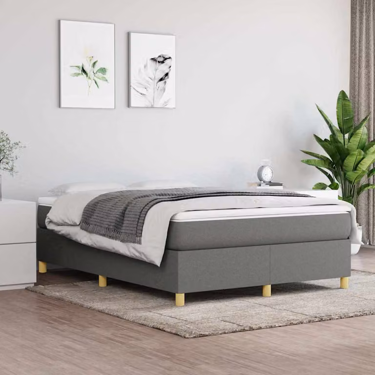 Letto con giroletto a molle e materasso ibrido vidaXL in tessuto bianco e grigio L: 140 cm, P: 200 cm