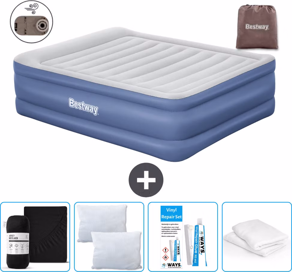 Materasso gonfiabile Bestway - 2 persone - 152 x 203 x 61 cm - Grigio/Blu - Accessori inclusi
