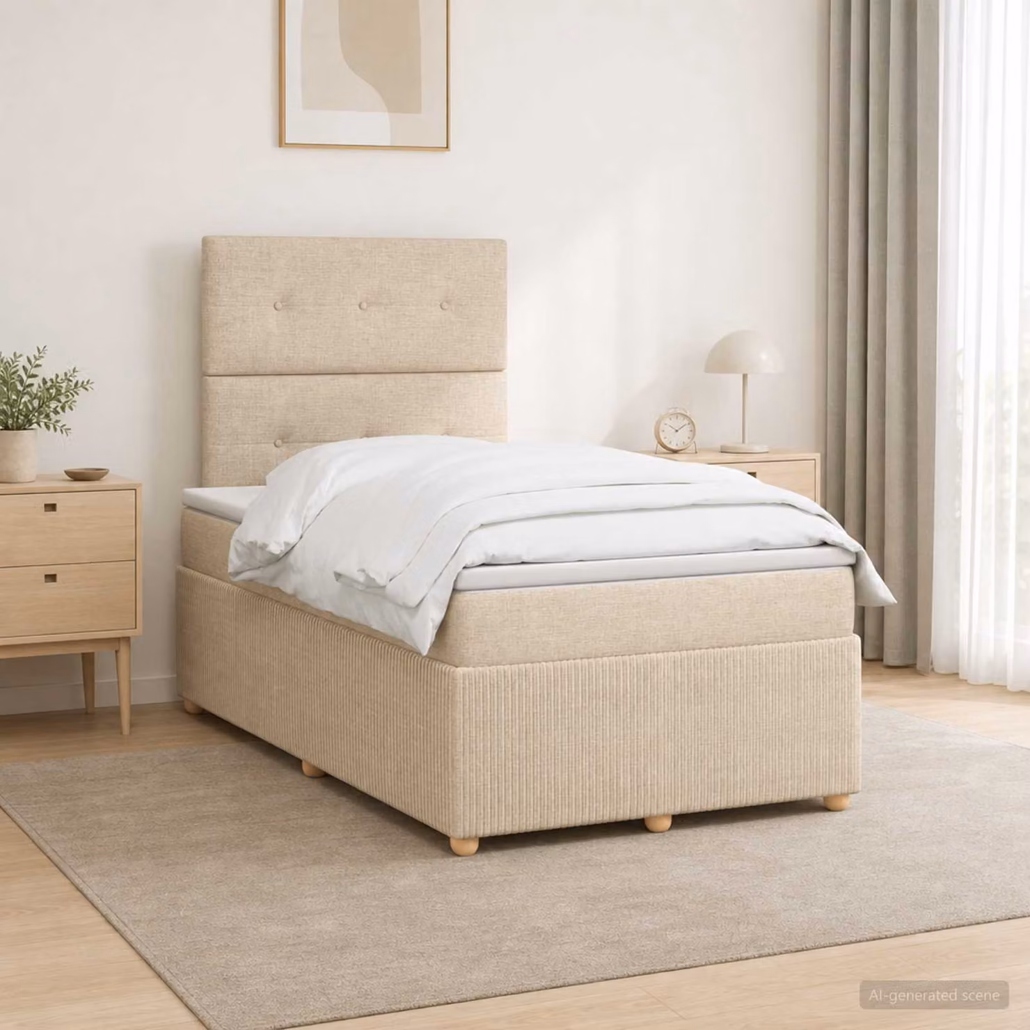 Letto Box Spring vidaXL con Materasso Ibrido e Illuminazione LED, Colore Beige e Bianco, L/P: 120 x 200 cm