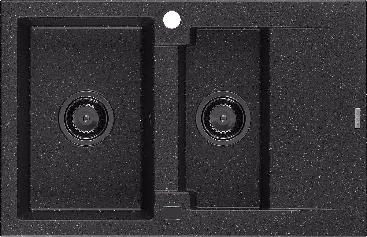 Mexen Gaspar lavello in granito 1,5 vasche con scolapiatti 737 x 475 mm nero/argento metallico, sifone nero - 6507731505-73-B