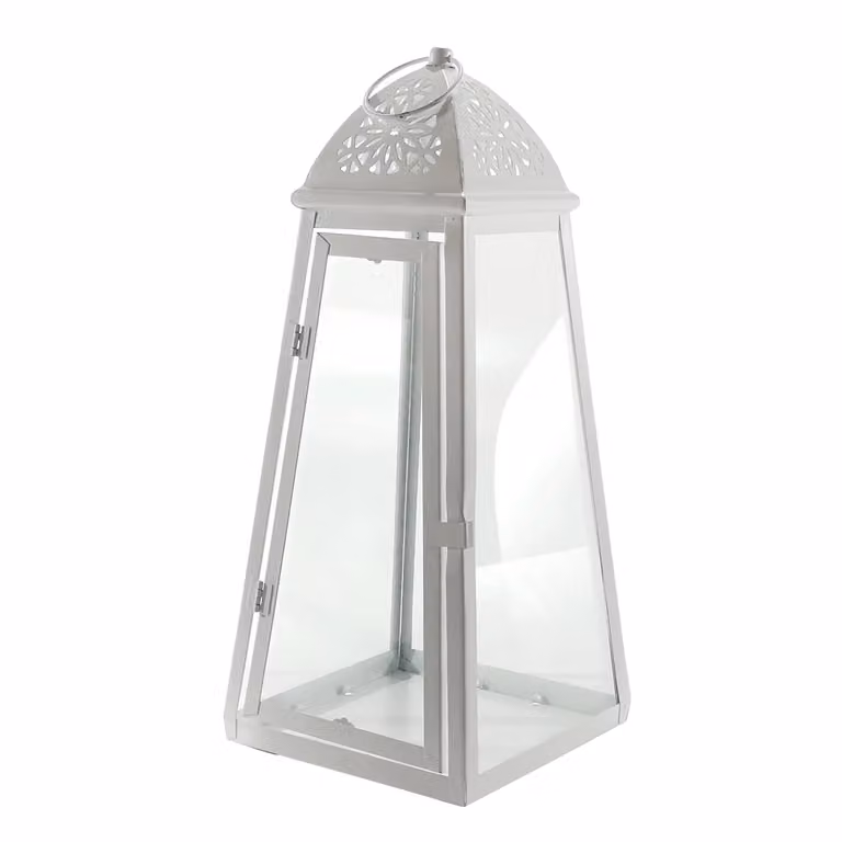 Lanterna Portacandela VESTIAMO CASA in Vetro e Metallo Bianca con Vetro Trasparente, Altezza: 41 cm
