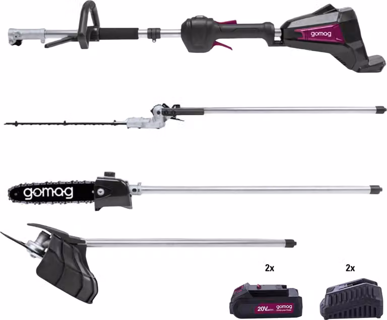 Gomag GO-GMG400BL Set professionale multiutensile da giardino a batteria 20 V + 2x 2 Ah + 2 caricabatterie