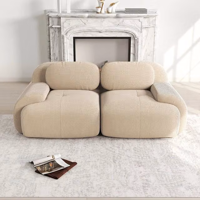 Divano loveseat 82" in velluto - Xylo - Modulare, braccioli curvi, imbottitura elastica, beige