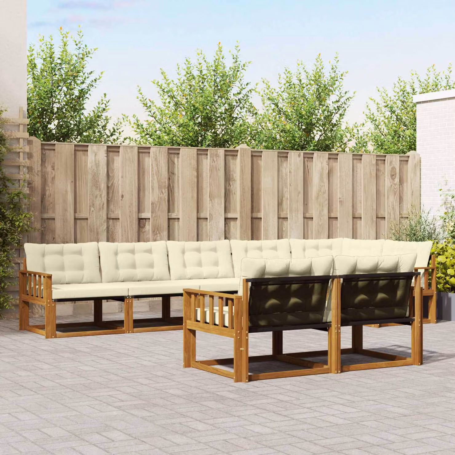 Set di divani da esterno vidaXL 8 pz in legno di acacia con cuscini beige e bianco