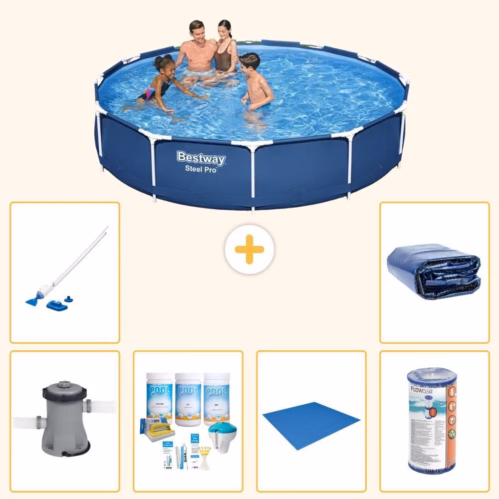 Bestway Steel Pro, piscina in acciaio, forma rotonda - 366x76 cm - composta da 7 elementi, modello S21604