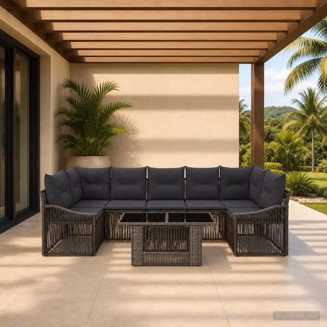 Set Divano da Giardino 8 pz Grigio e Grigio Scuro polyrattan 3437216