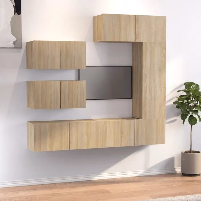 Set di mobili porta TV moderno vidaXL in legno multistrato beige da 6 pezzi per soggiorno