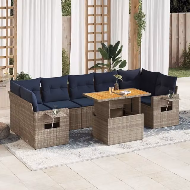 Set Divano da Giardino 8 pz con Cuscini Grigio in Polyrattan 3327127