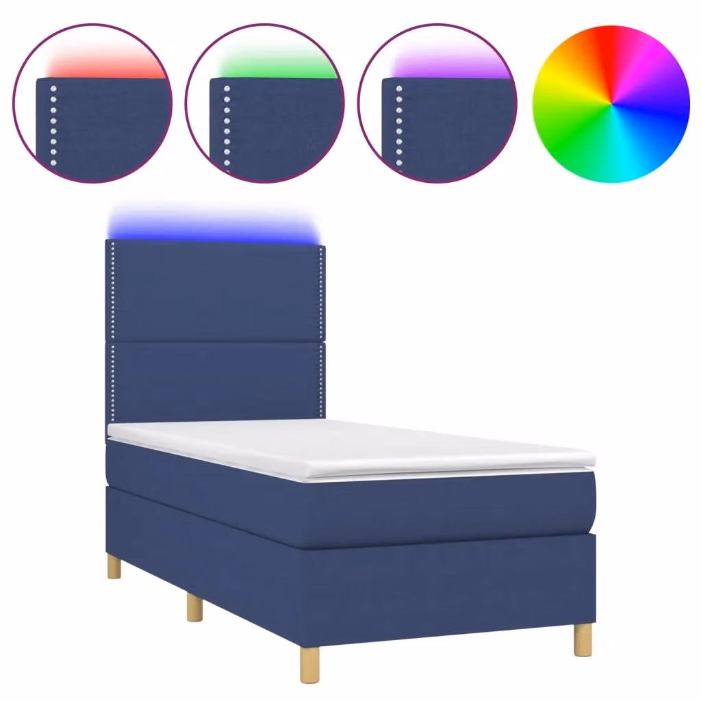 Letto Ibrido con Materasso vidaXL in Tessuto Blu e Bianco con Illuminazione LED e Porta USB L/P: 100 x 200 cm – 2