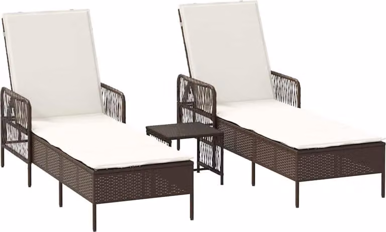 Lettino da sole 3 pcs Marrone e Bianco Crema 200 x 55 x 92 cm