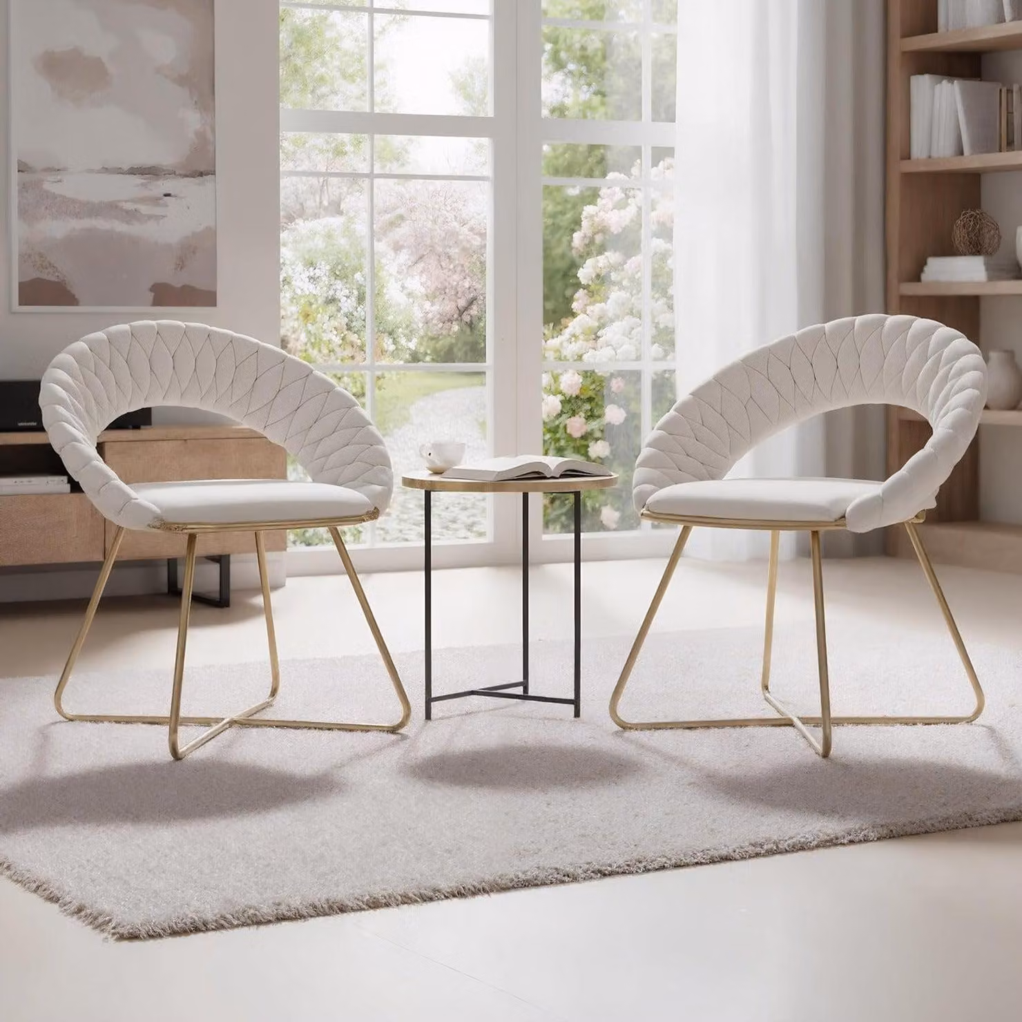 Sedie beige - Sedia da pranzo - Poltrona - Sgabello - Poltrona relax - Set da 2 - Gambe in metallo dorato