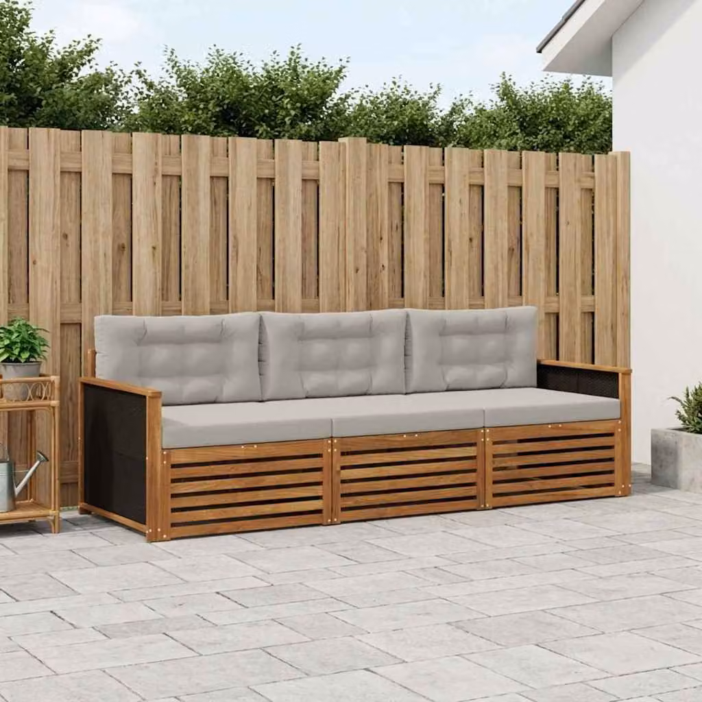Set di divani da esterno vidaXL in legno di acacia con cuscini, beige e grigio