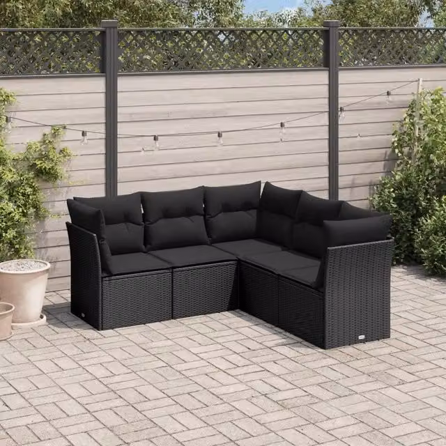 Set Divani da Giardino 5 pz con Cuscini in Polyrattan Nero 3217615