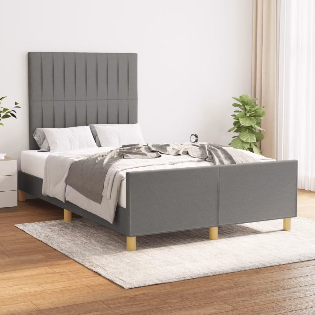 The Living Store Struttura letto con testiera in tessuto grigio scuro 120x200 cm