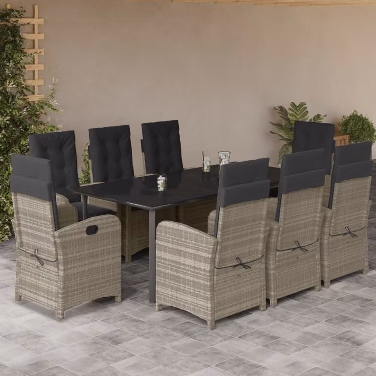 Set Pranzo da Giardino vidaXL in Polyrattan con Cuscini, 9 Pezzi, Grigio Antracite
