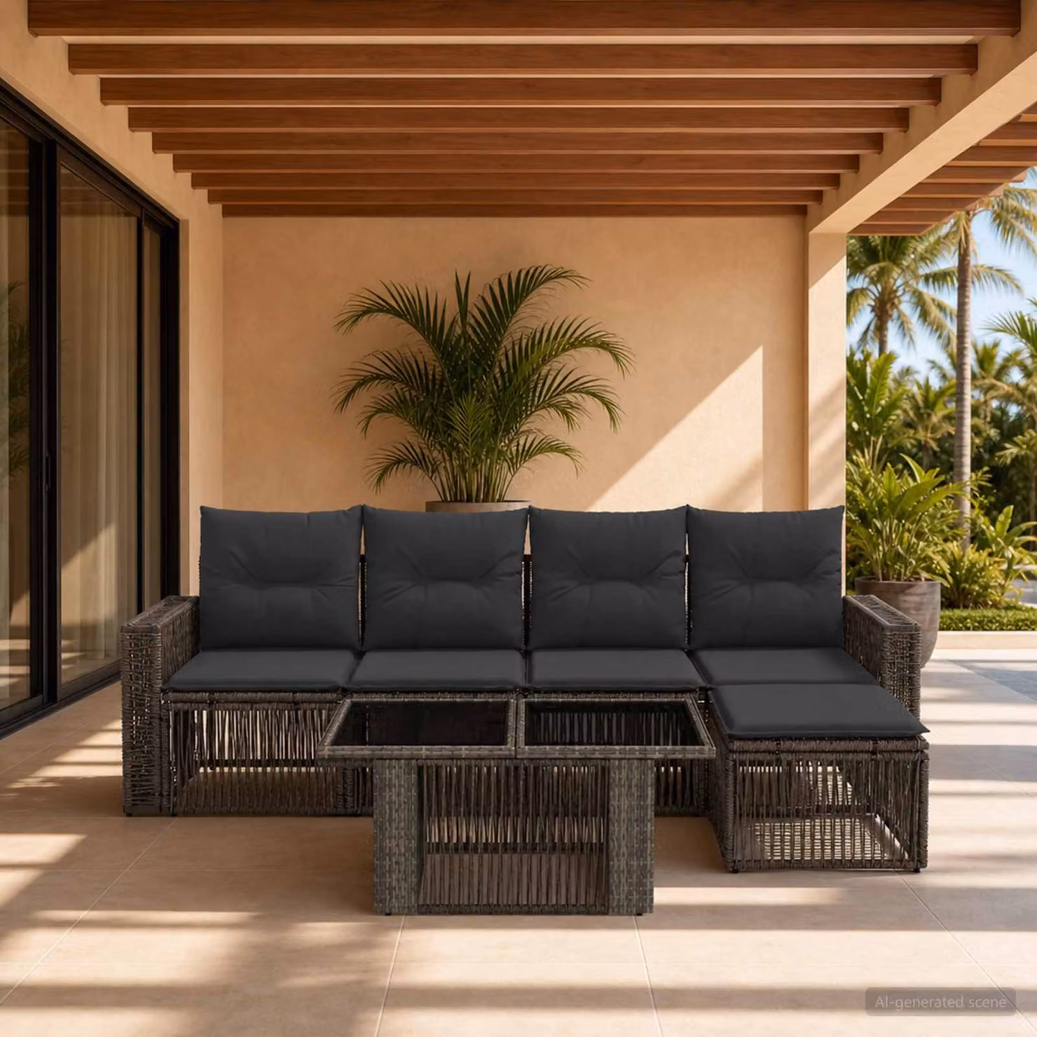 Set Divano da Giardino vidaXL 6 Pezzi in Polyrattan Grigio e Antracite con Cuscini e Tavolino