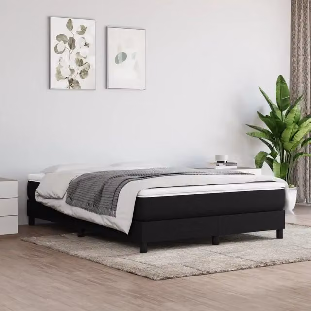 Letto Ibrido vidaXL con Giroletto a Molle e Materasso in Tessuto Nero e Bianco L/P/H: 190 x 140 x 25 cm
