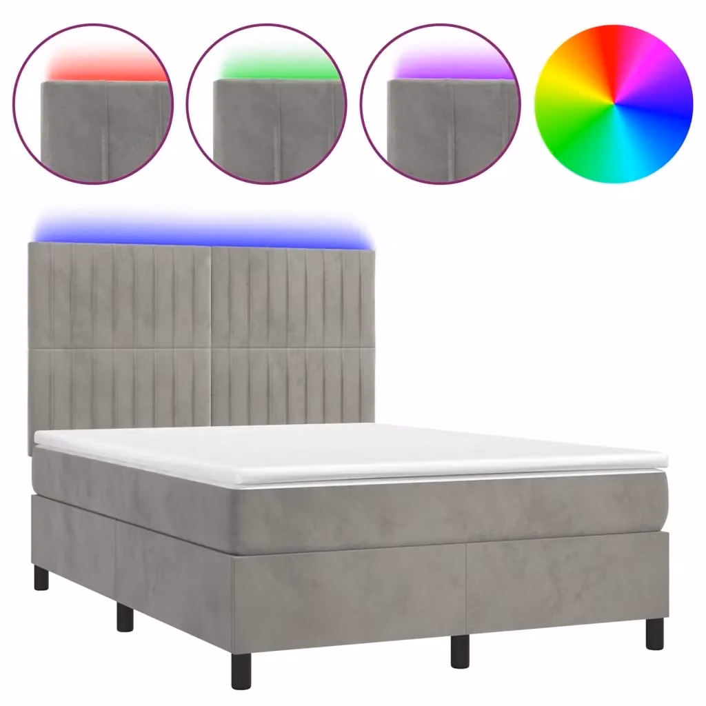 Letto Ibrido vidaXL in Velluto Grigio con Illuminazione LED e Porte USB, L/P/H: 144 x 203 x 128 cm – 2