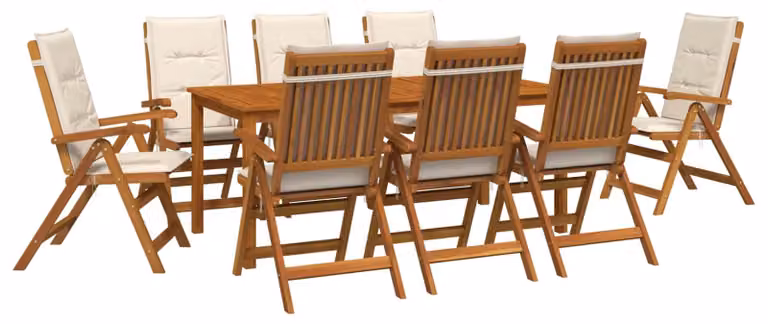 Set da giardino completo di 9 pezzi, per 8 persone, in legno massello di acacia naturale
