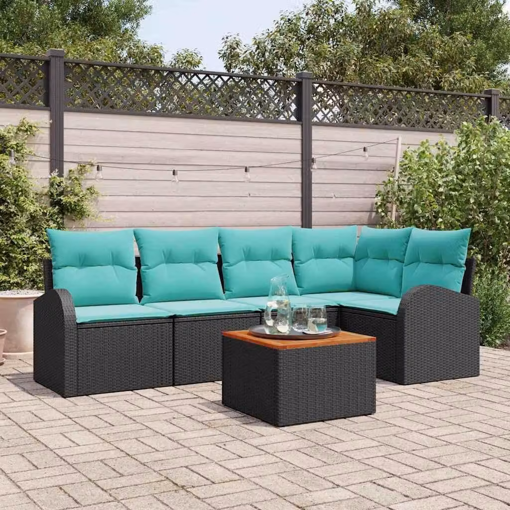 Maison Exclusive - Set da giardino composto da 6 pezzi. Divano e poltrone in rattan sintetico, colore nero e turchese