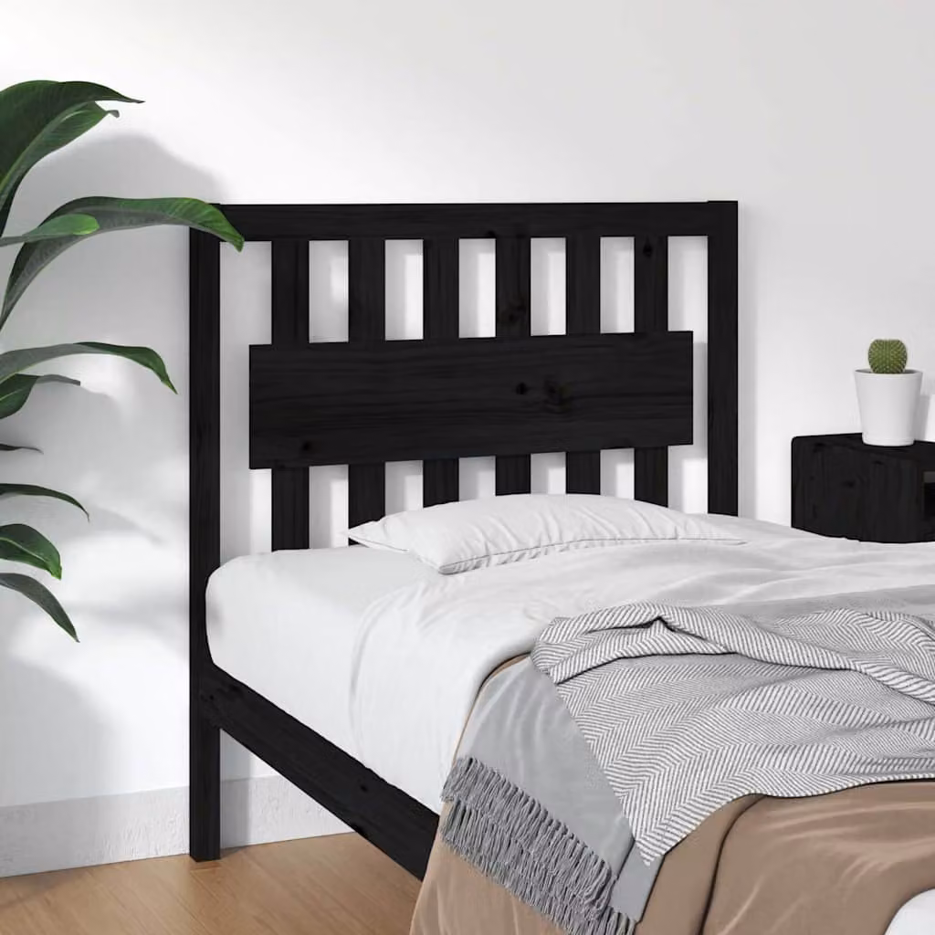 Testiera per letto vidaXL in legno massello di pino nero, stile rustico, L: 95,5 cm, P: 4 cm, H: 100 cm