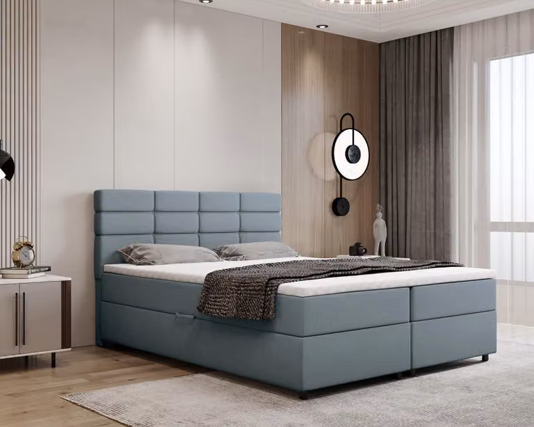 Letto a molle 160x200, con rete, azzurro, materasso e topper, letto matrimoniale, REVE, Panda Möbel