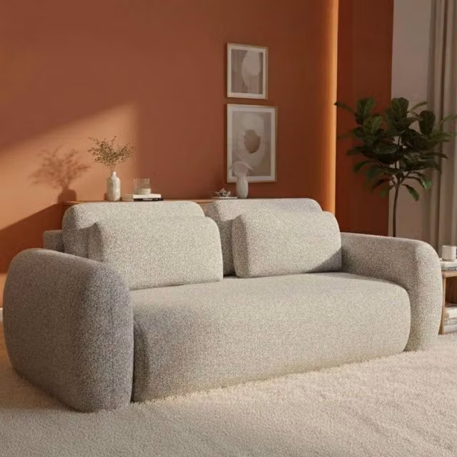 Divano Letto 3 Posti con Contenitore Sessame DMORA Beige L: 266 cm, P: 121 cm