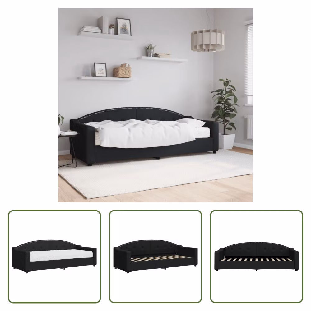 The Living Store Daybed con materasso nero 80x200 cm in tessuto