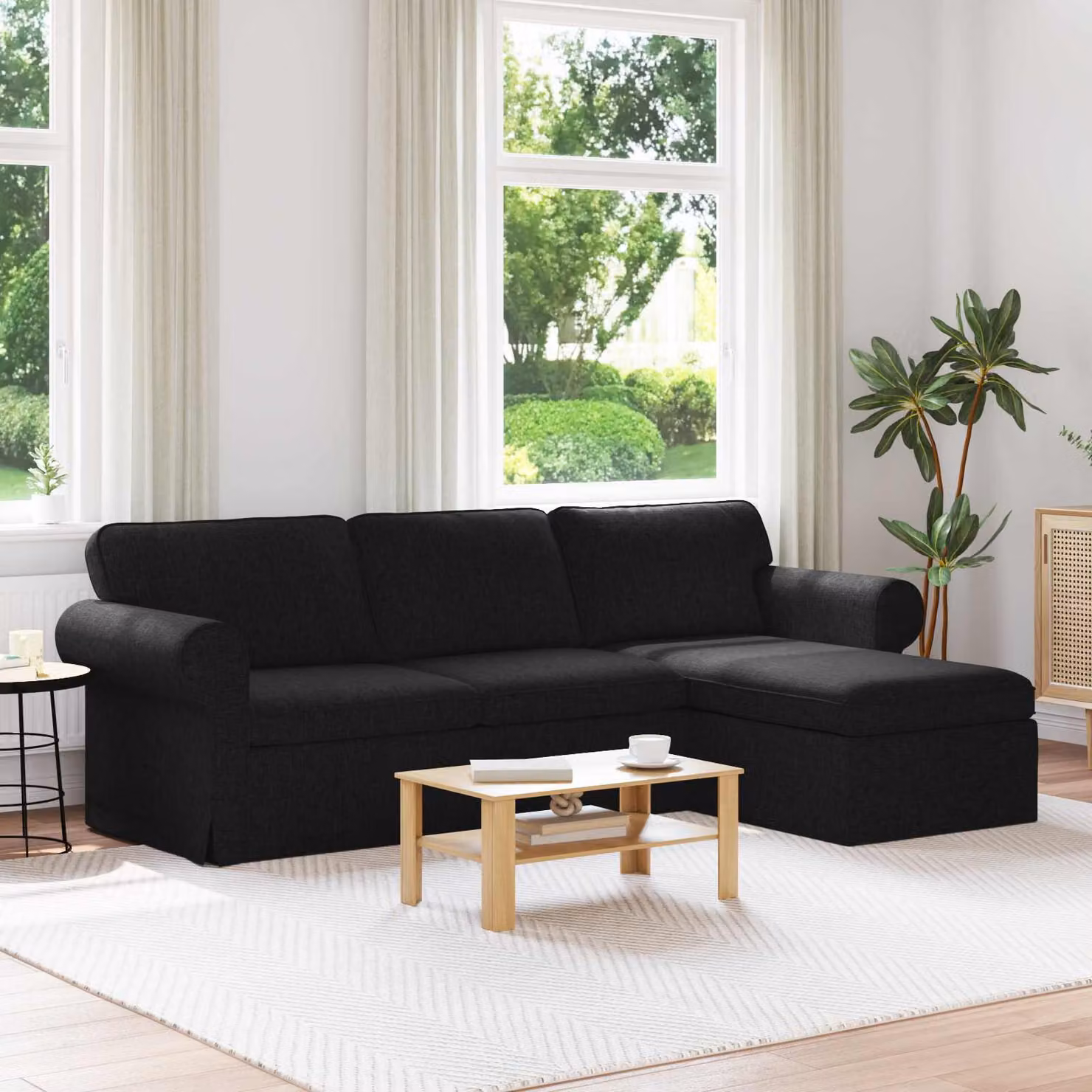 Divano moderno vidaXL in tessuto nero con struttura in metallo L: 245 cm, P: 138 cm, H: 80 cm – 1