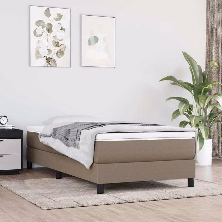 vidaXL Struttura Letto con Rete a Molle in Tessuto Beige L: 100 cm, P: 200 cm, H: 203 cm
