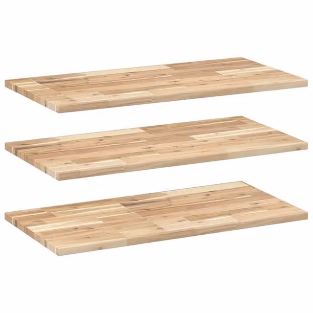 Set di 3 mensole da parete in legno di acacia non trattato, colore marrone, L 80 cm x P 40 cm x H 2 cm