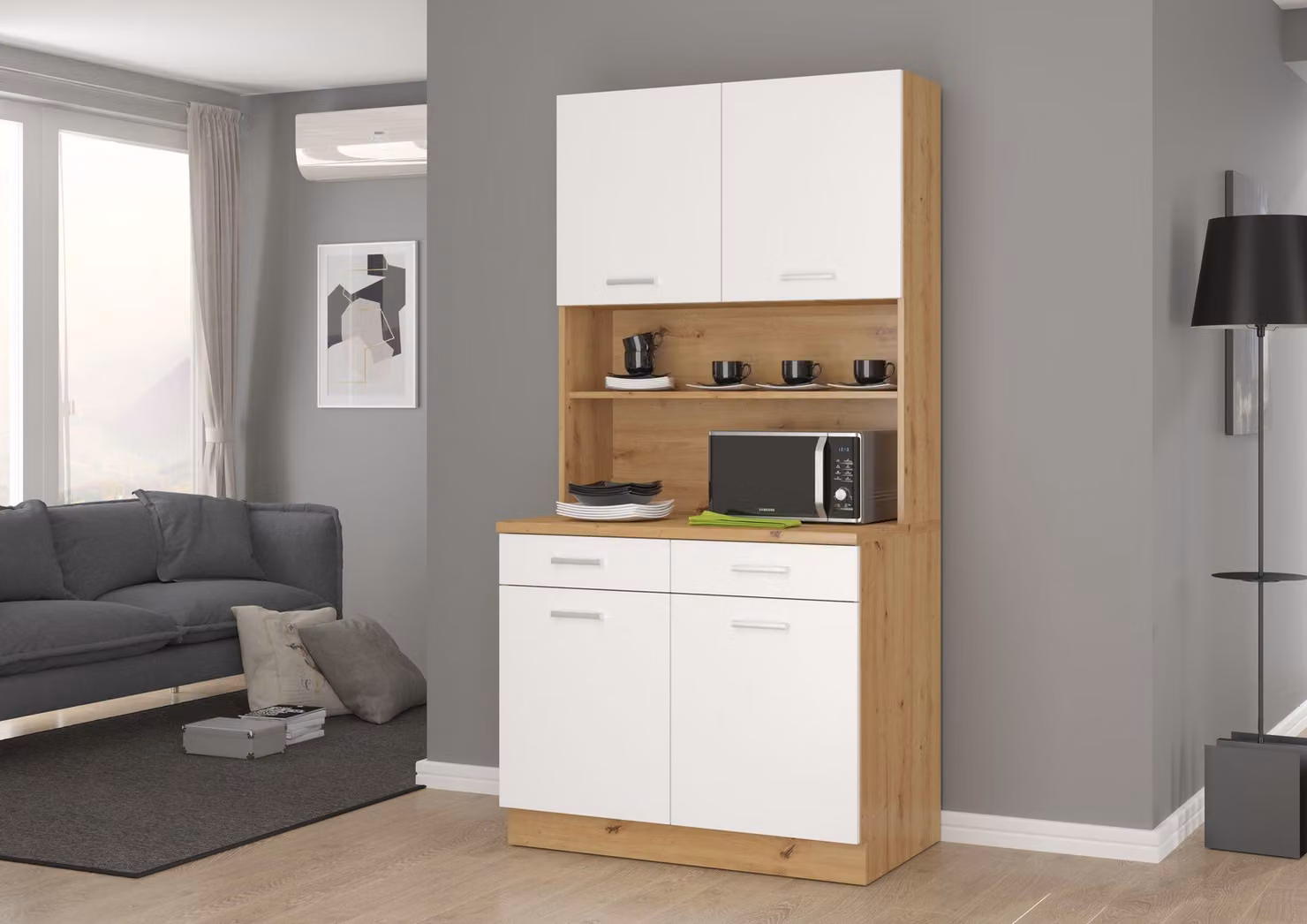 Buffet Cucina Mario 100 cm Angolo cottura Blocco cucina Cucina componibile Bianco Rovere Artisan