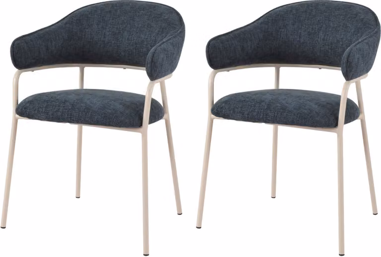 Rebecca Mobili sedie Guanabana 82,5x57x56,5 Tessuto poliestere Acciaio Blu petrolio Bianco Moderno SET 2 pezzi