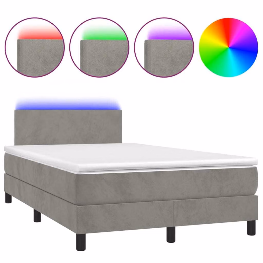 Letto a Molle con Materasso e LED Grigio Chiaro 120x190 cm Velluto