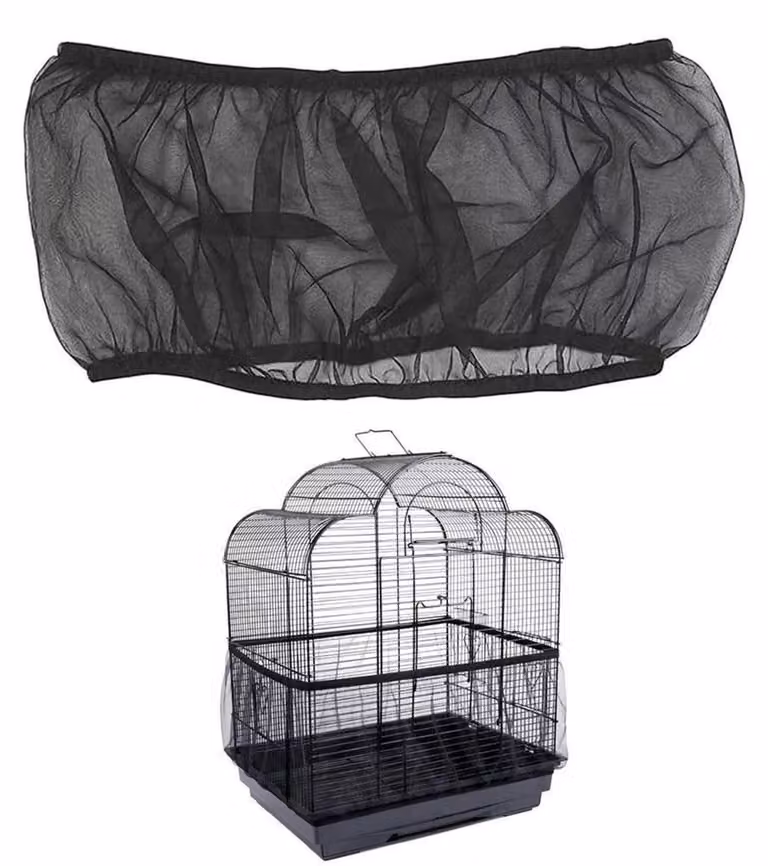 Copertura a rete regolabile per gabbie per uccelli, taglia XL, colore nero, circonferenza da 150 a 220 cm, altezza 37 cm
