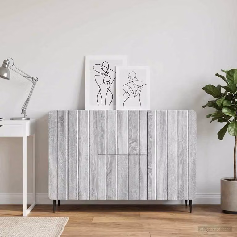 Credenza moderna vidaXL in legno ingegnerizzato e metallo, Grigio Sonoma, L 89 x P 34,5 x H 62 cm
