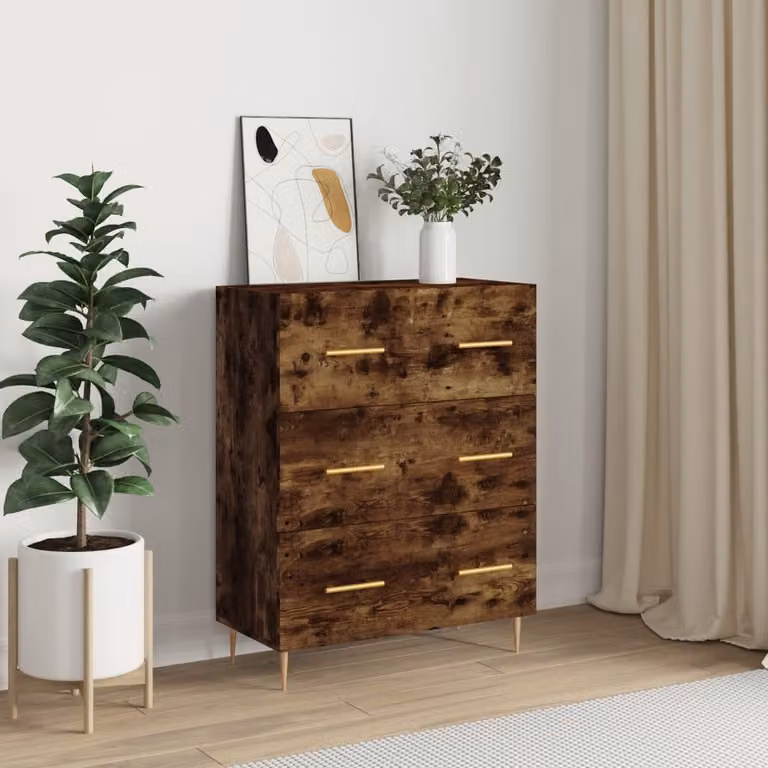 Credenza vidaXL in Rovere Fumo e Legno Multistrato, L: 69,5 cm, P: 34 cm, H: 90 cm