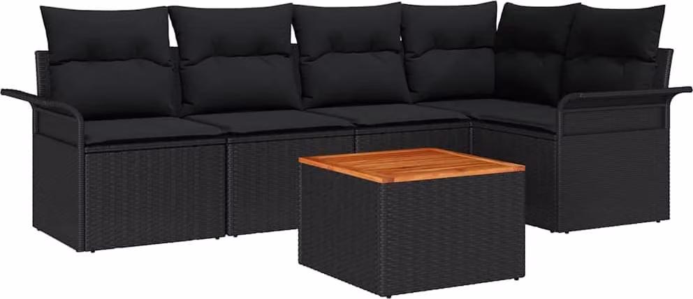 Set Divano da Giardino con cuscino 6 pcs Nero polyrattan