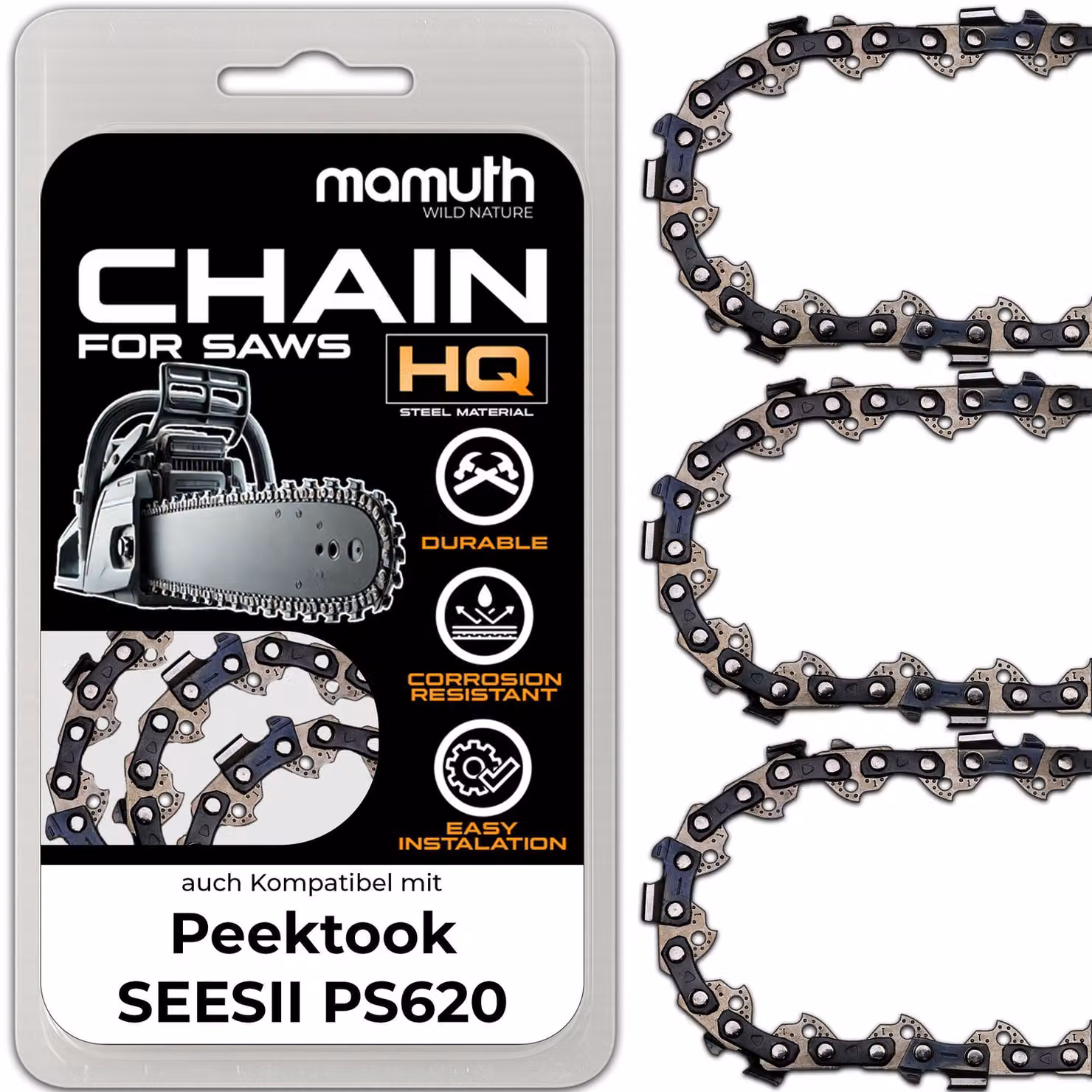 3 catene per motosega, lunghezza 15 cm, spessore 1,1 mm, passo 1/4", modello 37 TG, compatibili con SEESII PS620