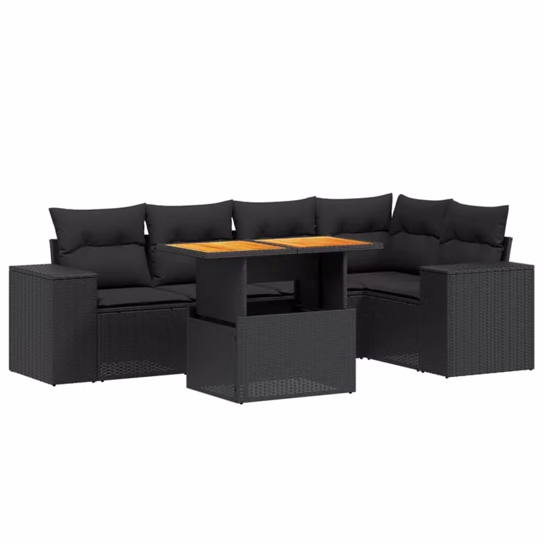 Set Divano da Giardino 6 pz con Cuscini Nero in Polyrattan