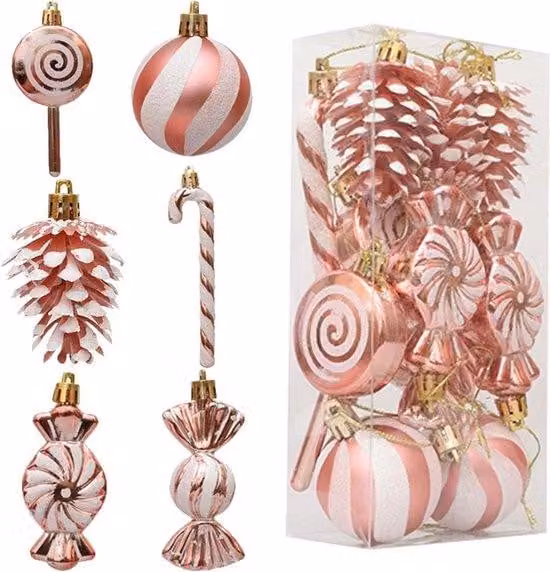 Set di palline di Natale in plastica rosa