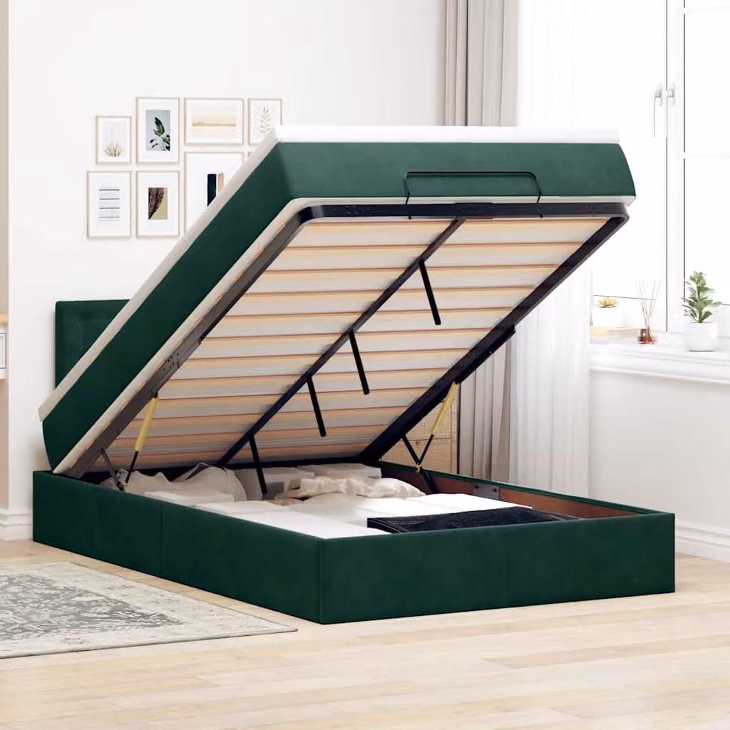 vidaXL Pouf Letto con Materasso in Velluto Verde L/P/H: 120 x 200 x 88 cm – 1