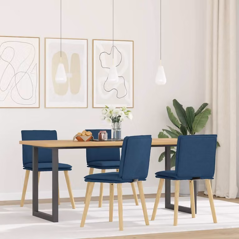Set di 4 sedie da pranzo vidaXL in tessuto blu con struttura in legno e metallo