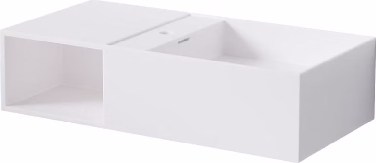 Steinberg Série 443 lavabo mural, avec compartiment ouvert à gauche, 800x400x200mm, 1 trou pour robinet, avec trop-plein, SOLIDSurface, 4437125W, 4437125W